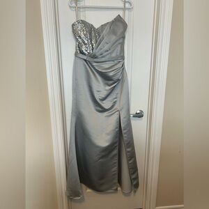 Elegant Silver Strapless Gown